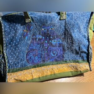 Laurel Burch Indigo Cat Tote Bag | Blue Purple Cats & Butterflies | Large